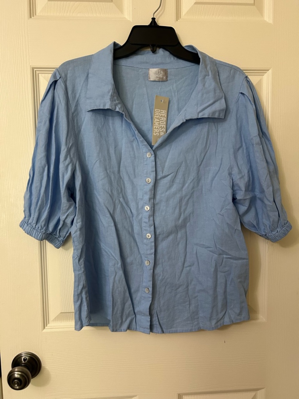 New With Tags Light Blue Button-Down Puff Sleeve Shirt